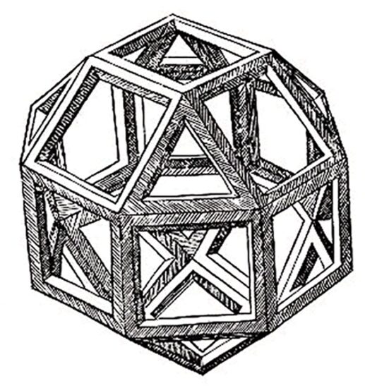 Un rombicubottaedro. Illustrazione di Leonardo da Vinci per la Divina proportione

