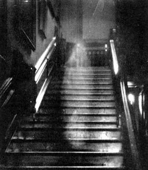 Historical image, Brown Lady Ghost photo. Originally taken in 1936 by Captain Hubert C. Provand (Indre Shire Inc.), and published in the magazine 'Countrylife' in the same year
