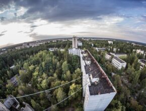 Veduta dall'alto della città di Chernobyl oggi