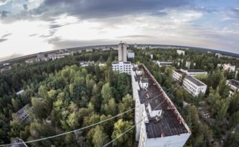 Veduta dall'alto della città di Chernobyl oggi