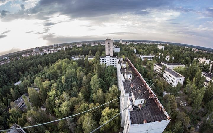 Veduta dall'alto della città di Chernobyl oggi