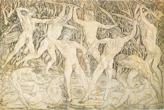 Incisione Battaglia di dieci uomini nudi di Antonio del Pollaiolo