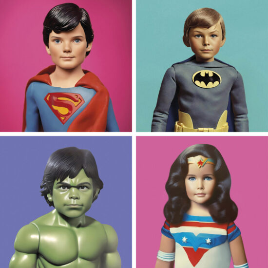 Superman, Batman, Hulk e Wonder Woman di Federico Ghiso, TOYSTELLERS Forever Young - Ufficio Stampa