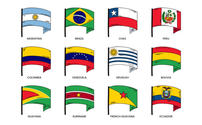 Rappresentazione delle bandiere sudamericane in funzione del tema delle dittature civico-militari in Sud America