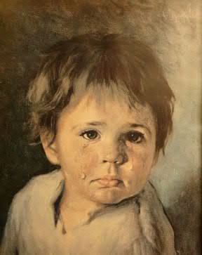 Uno dei quadri della serie The Crying Boy di Bragolin
