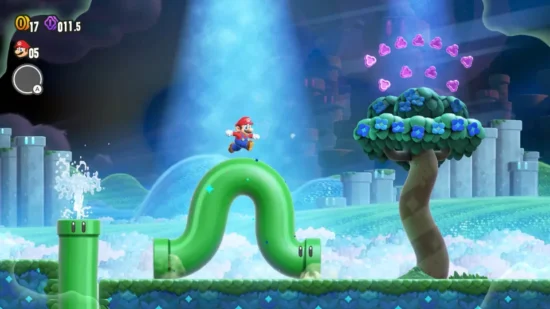 Effetto di un Fiore Meraviglia sui tubi nel mondo di gioco di Super Mario Bros. Wonder