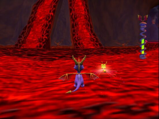 Spyro cammina sulla lava grazie ai potenziamenti