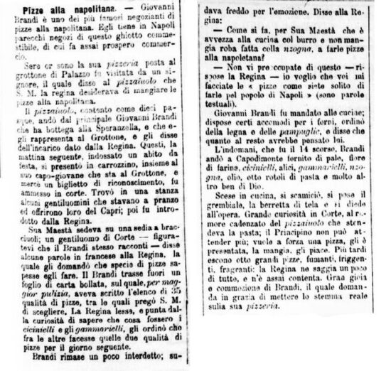 Un articolo sulla pizza del 1880