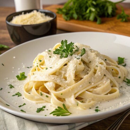Fettuccine Alfredo cremose con panna