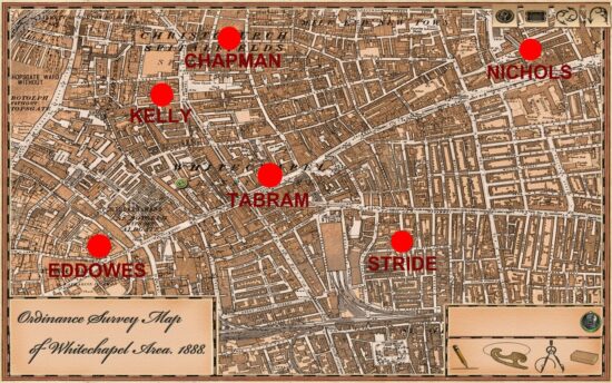 Mappa dei luoghi dei delitti di Jack lo squartatore a Londra