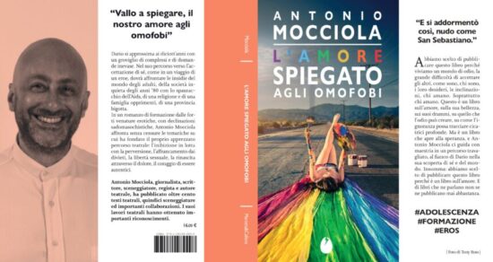copertina e quarta di copertina del libro l'amore spiegato agli omofobi di Antonio Mocciola