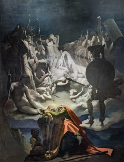 Il sogno di Ossian, Jean-Auguste-Dominique Ingres, 1813: l'eroe è schiacciato dal peso dei suoi illustri antenati.